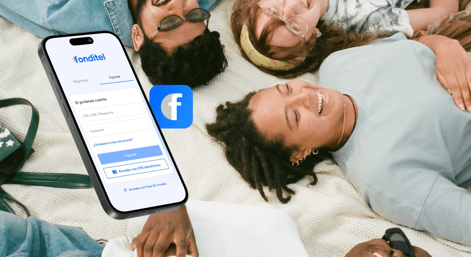 App Fonditel en un iPhone: acceso con DNI, Face ID y huella.